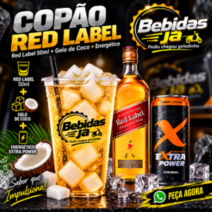 Whiskey Red Label 50ml + Gelo Saborizado + Extra Power 270ml